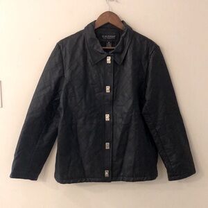 Dialogue Classic Black 100% Leather quilted Jacket silver toggle front lined Med